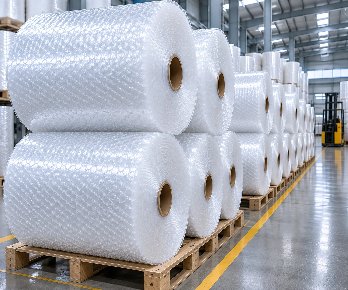 Các cuộn xốp hơi được sắp xếp trong kho của Đại Dương